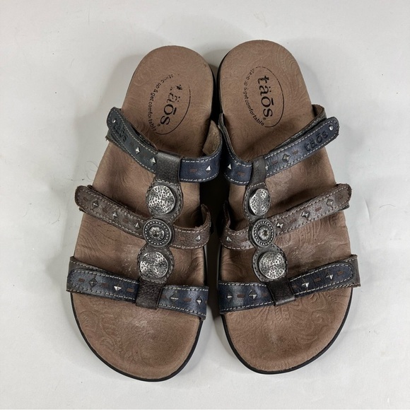 Taos studded slide sandals two toned leather size 7 - Picture 3 of 8